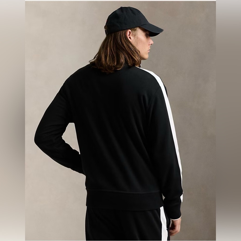 Polo Ralph Lauren Interlock Track Jacket Black White Stripe Mockneck Full Zip L - Picture 3 of 12